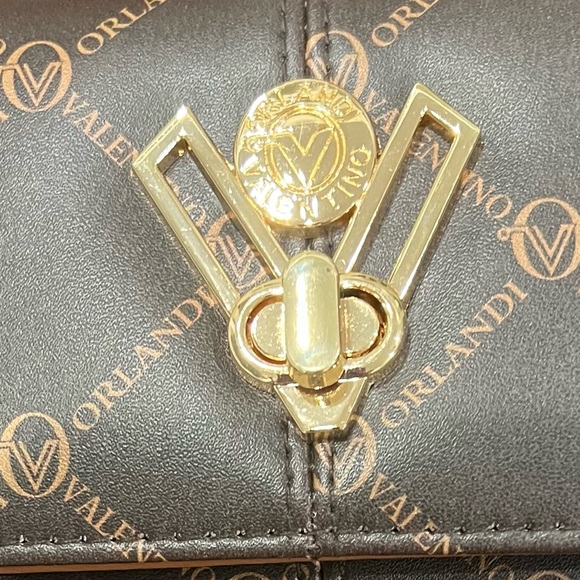 Valentino Brown and Gold Logo Crossbody Bag with turn lock closure - Picture 3 of 10